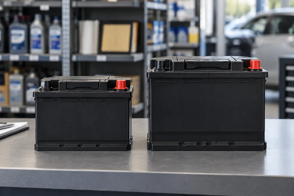 Des batteries de dimensions différentes sur un comptoir