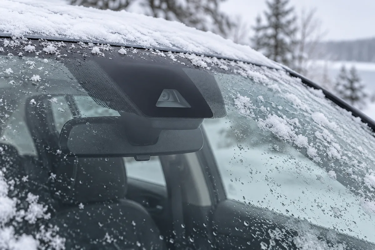 De la neige près de la zone de vision d’une caméra de pare-brise