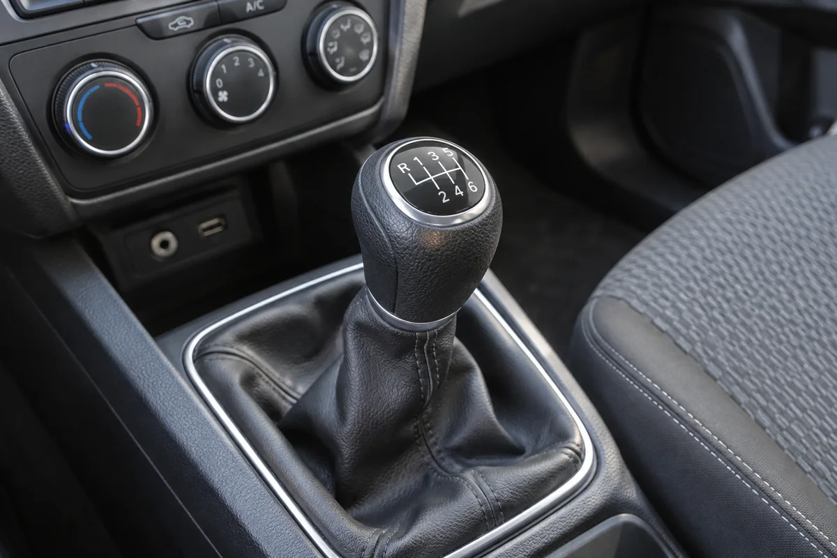 Manual gear lever in a parked car