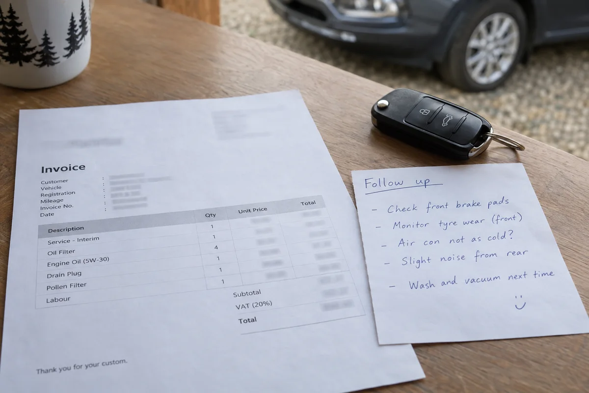 Facture de réparation et notes de suivi