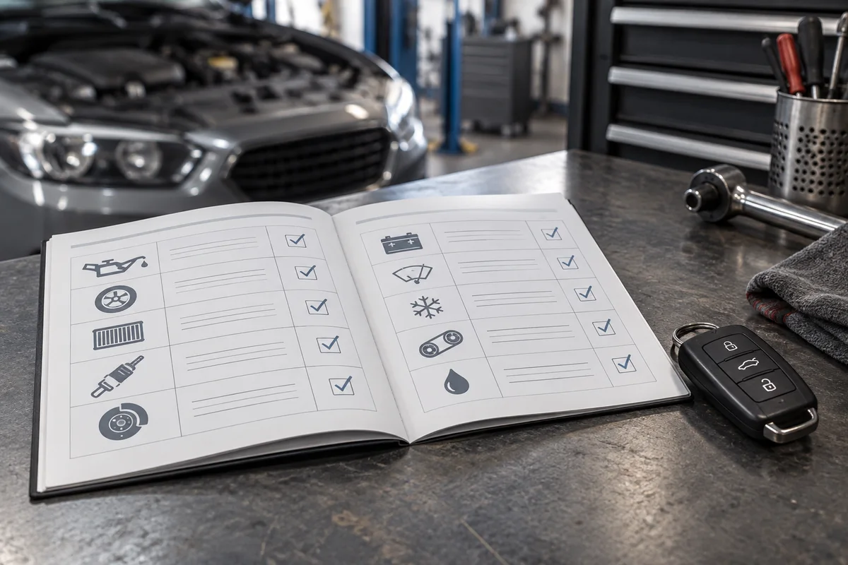 Un carnet d’entretien près d’une clé de voiture
