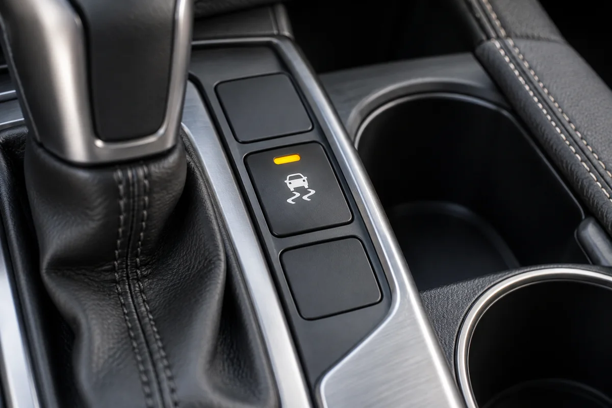 Une commande de stabilité dans la console d’une voiture à l’arrêt