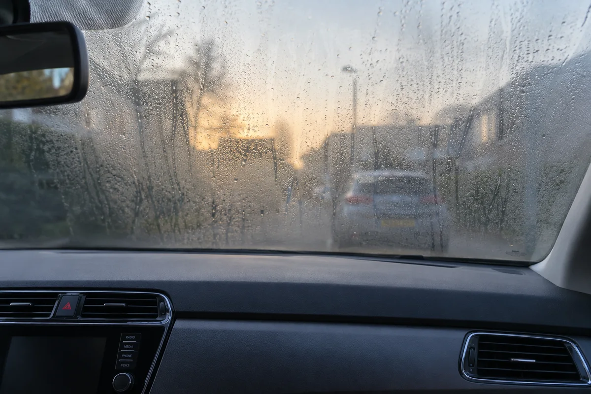 Condensation inside a parked car windscreen