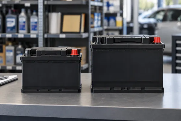 Des batteries de dimensions différentes sur un comptoir