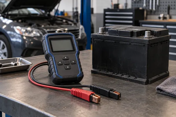 Un testeur près d’une batterie basse tension