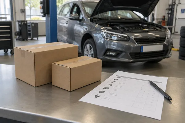 Boîtes de pièces près d’un devis